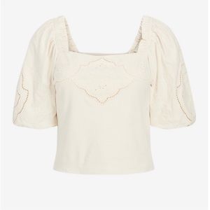 Express Top. Embroidered Square Neck Puff Sleeve Top